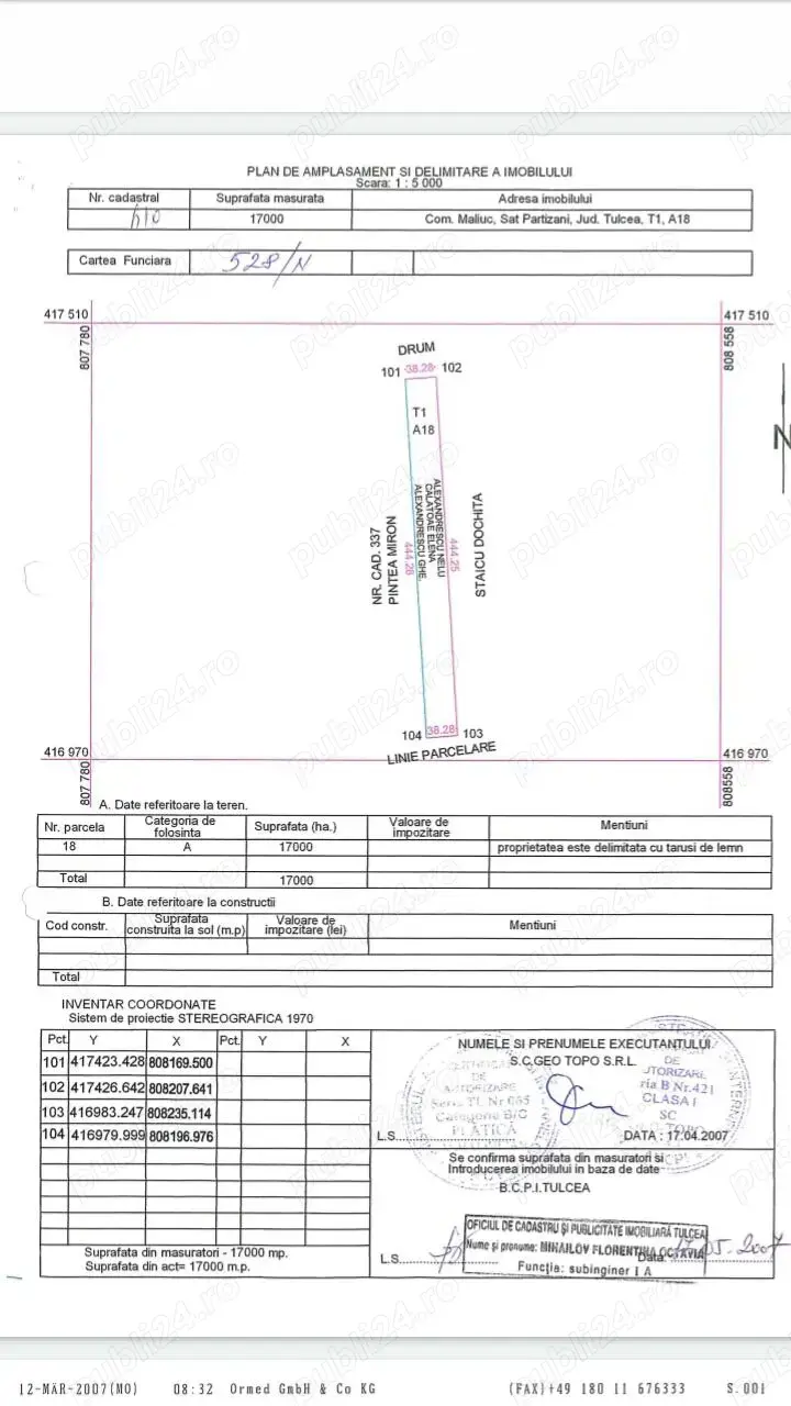 Vand Teren extravilan 17.000 mp de vânzare - iesire la Delta Dunarii  Sat Partizani, jud.Tulcea