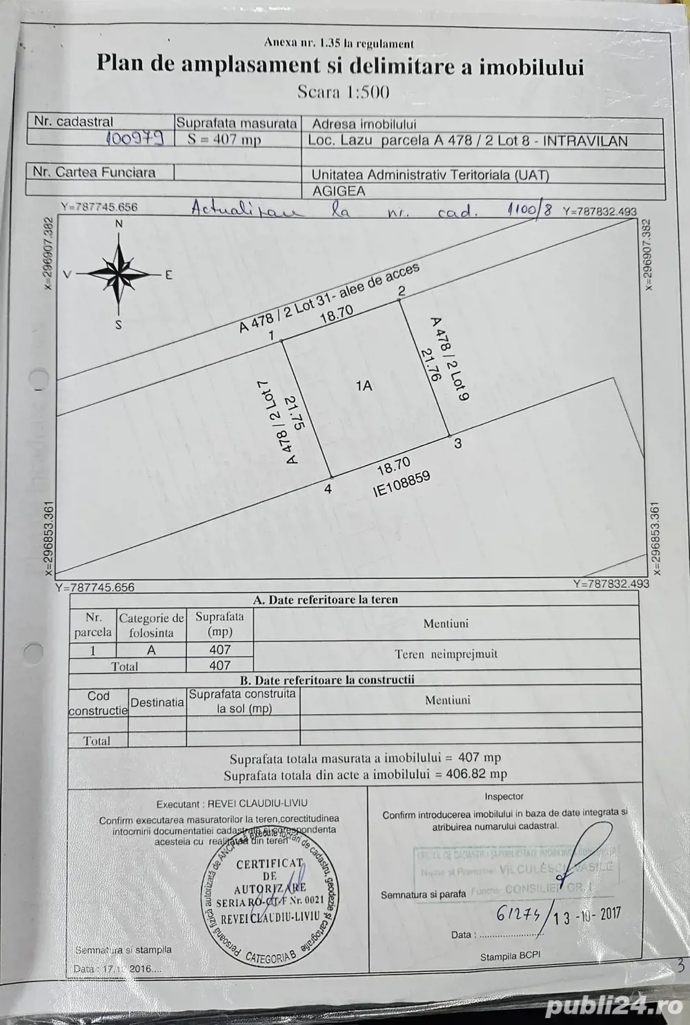 Teren intravilan Lazu 407mp