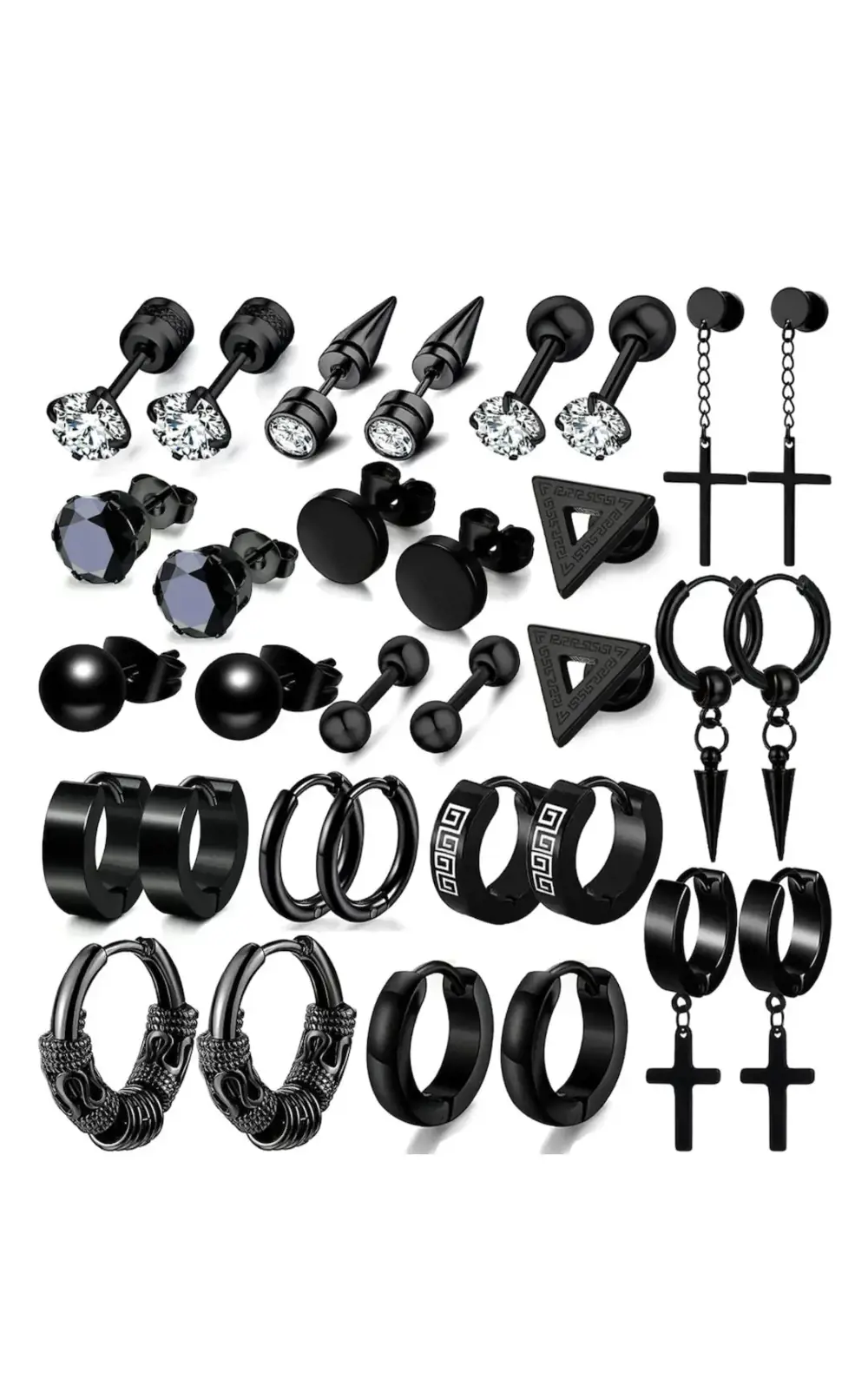  Cercei pentru barbati, Otel inoxidabil, Negru