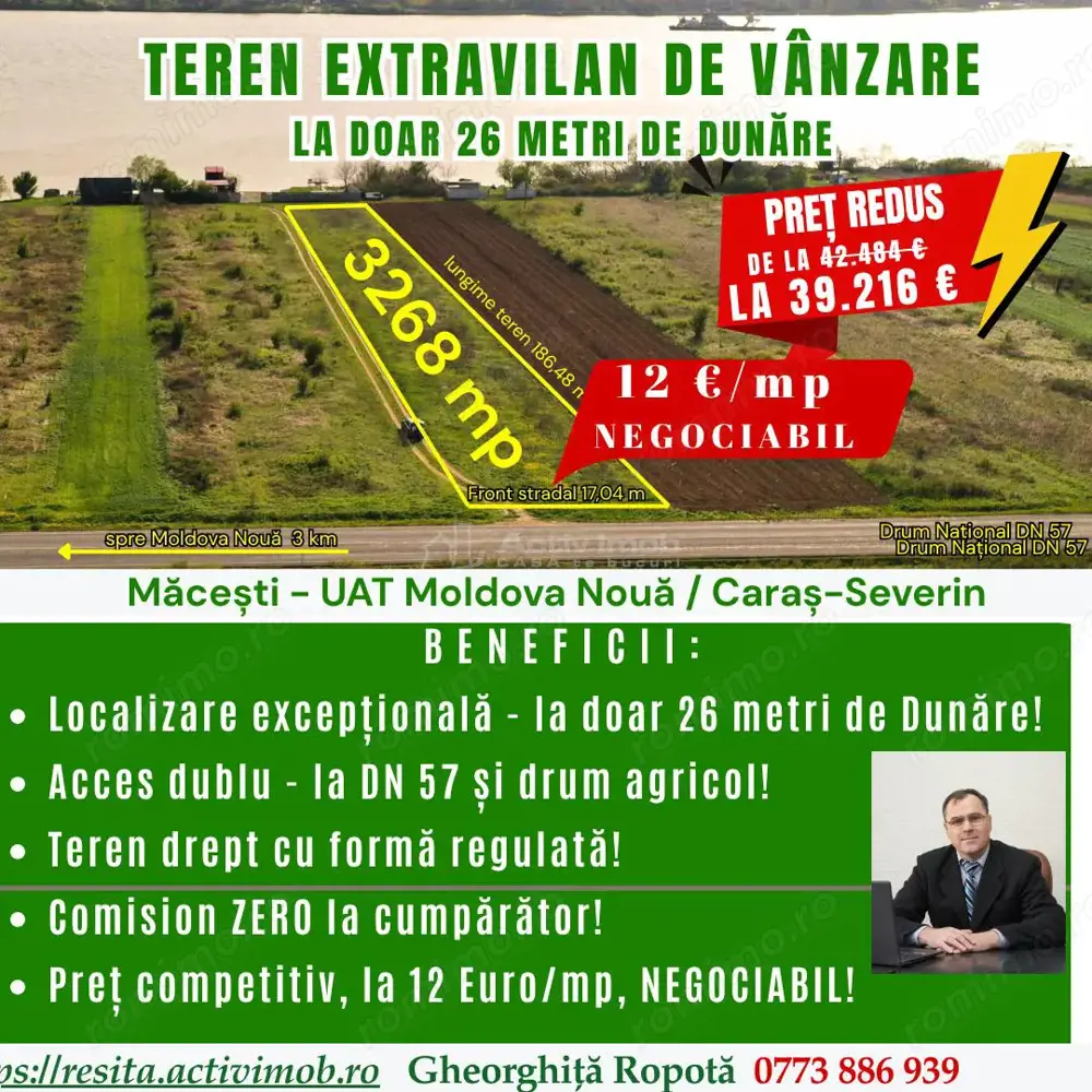 Macesti jud. CS - Teren extravilan de vanzare - la doar 26 metri de Dunare