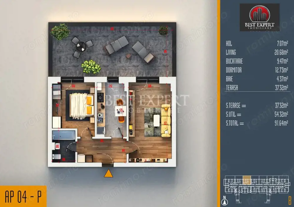 2 Camere cu Terasa -Finisaje Premium