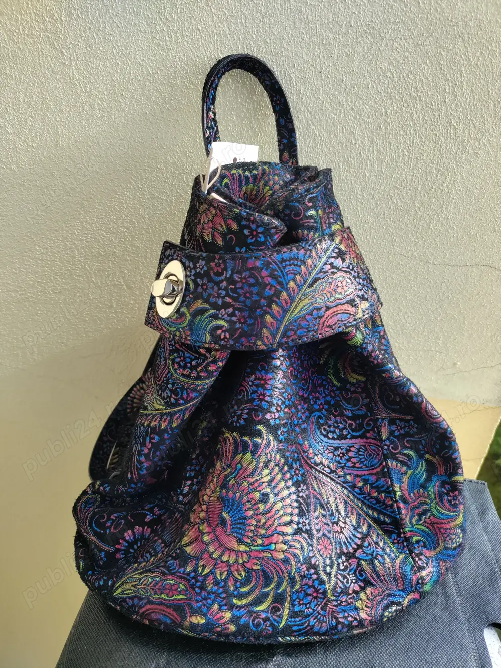 Rucsac dama, piele italiana imprimeu multicolor