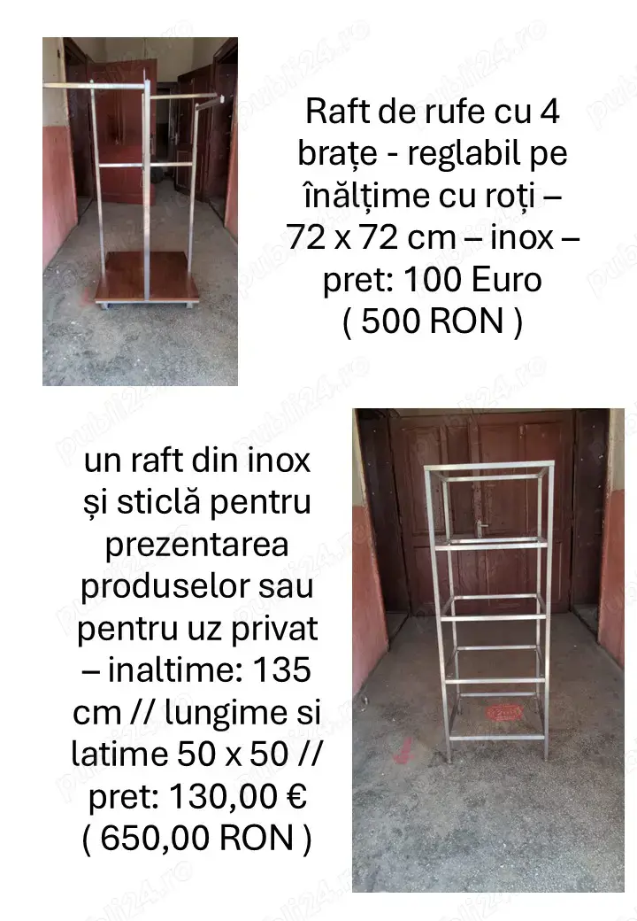 Raft din inox si sticla + raft de rufe cu 4 brate 