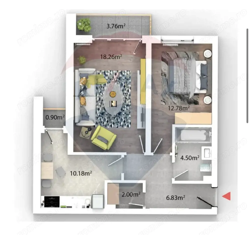 Apartament 2 camere, decomandat, 2 balcoane – 55,3 mp utili Apartament 2 camere, decomandat, 2 balcoane – 55,3 mp utili