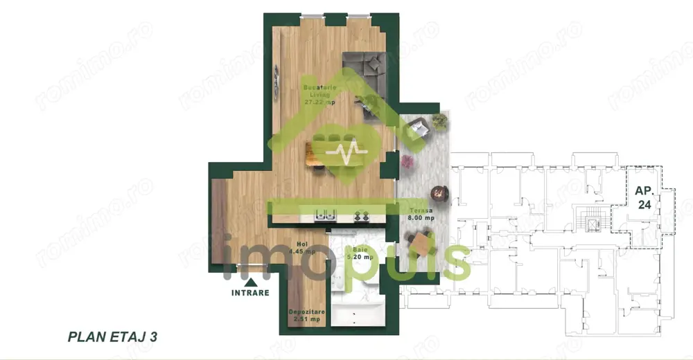 Apartament cu 1 cameră, 40 mp utili + terasă 8 mp✨ Apartament cu 1 cameră, 40 mp utili + terasă 8 mp✨