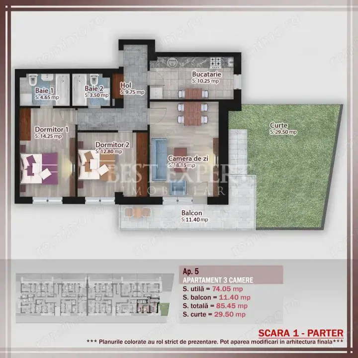 3 camere cu Gradina Direct Dezvoltator