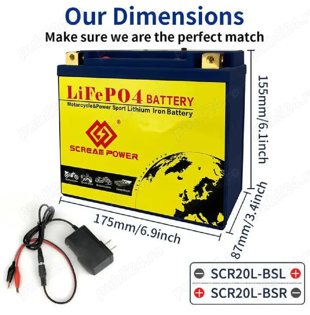 Baterie moto 20L-BSL LiFePO4 12.8V 12Ah Curent Pornire 680Ah 175x87x155mm