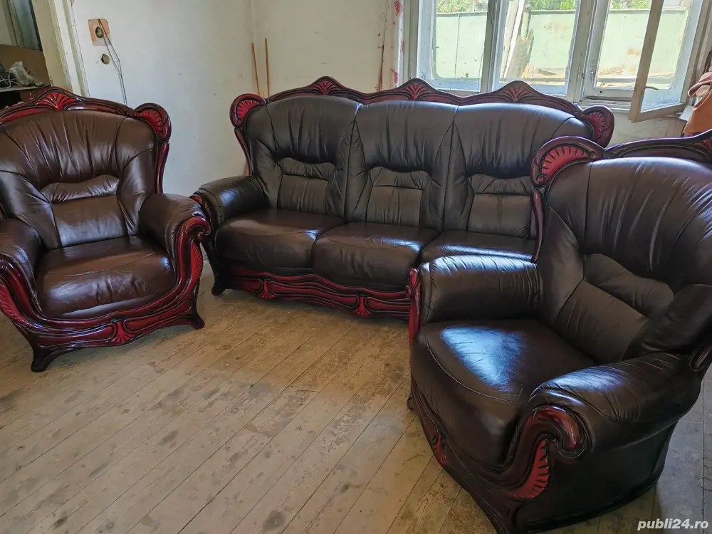 Set canapea si fotolii piele naturală 