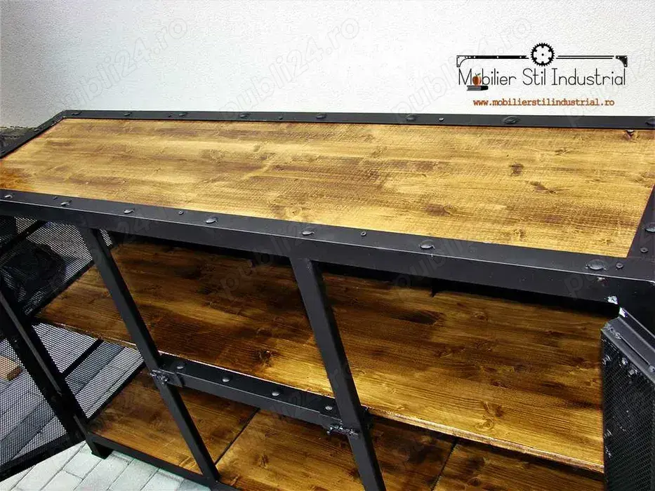 Comoda stil industrial otel brut si lemn natural realizate manual