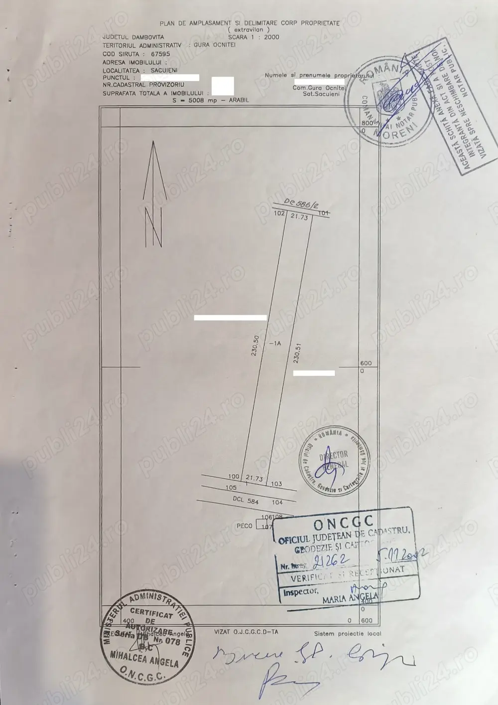 Teren de vanzare, 5008 mp, Sacuieni, Comuna Gura Ocnitei, Dambovita
