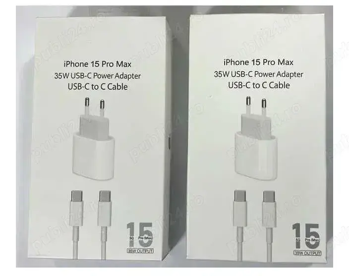 set Incarcator 35w fast charge iPhone 15 16 Pro Max , adaptor priza + cablu incarcare , noi sigilate