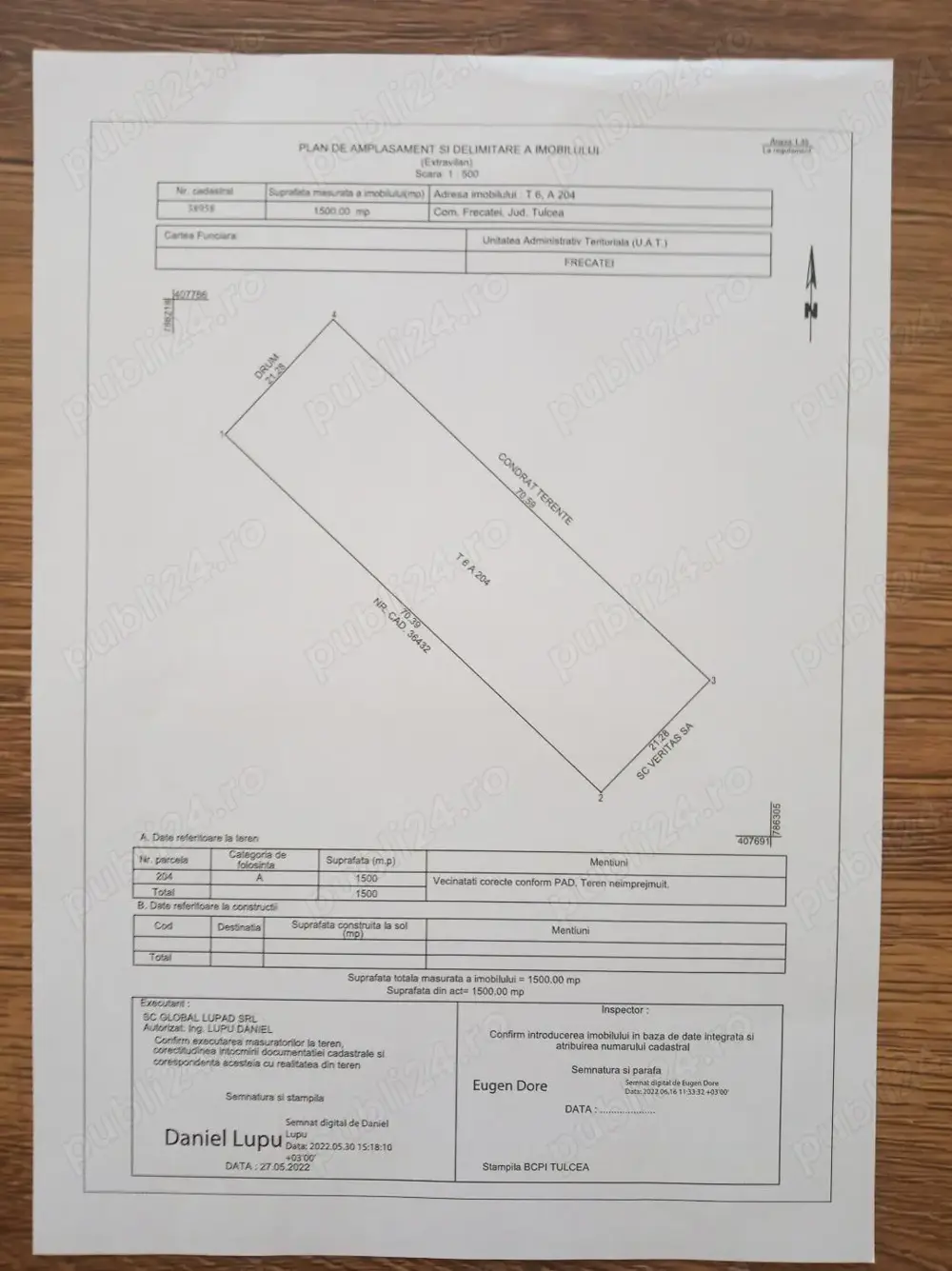 Teren extravilan 1500 mp (viitor intravilan) loc. Telita, comuna Frecatei, jud. Tulcea