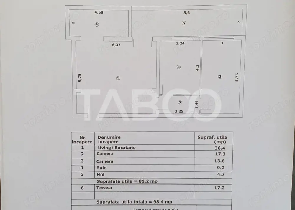 Apartament 3 camere decomandat 81 mp utili + terasa 17 mp nou 2025