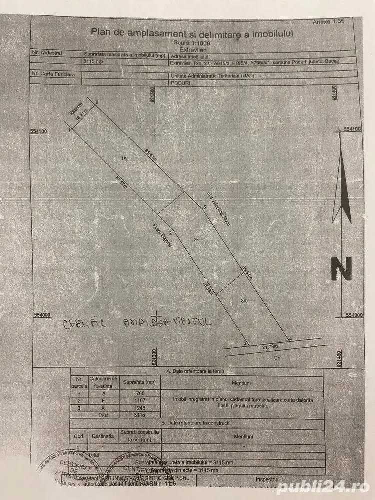 Vand două terenuri extravilane în com. Poduri-Bacau