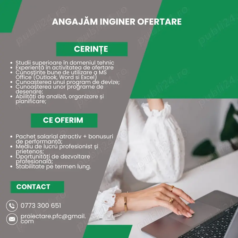 Angajăm Inginer Constructor -Ofertare