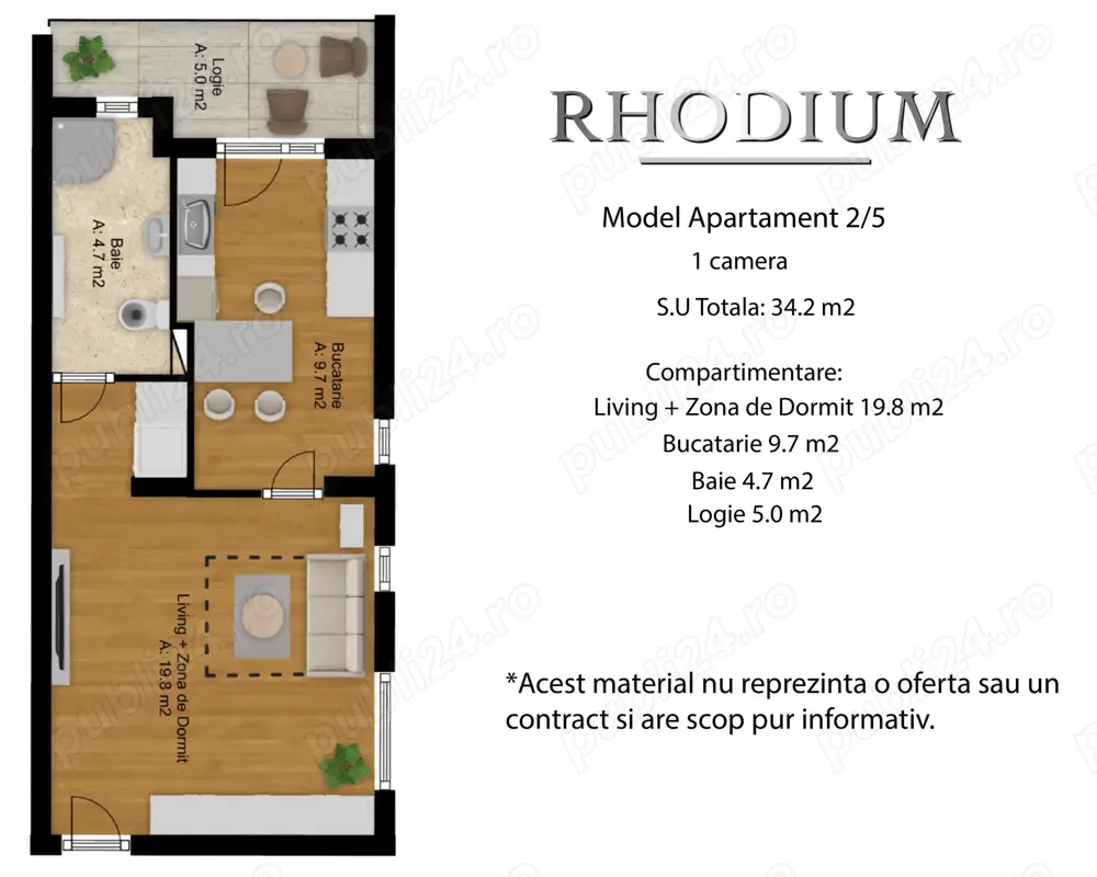 Apartament cu 1 cameră 34 mp strada Cetății, de la dezvoltator - TVA inclus