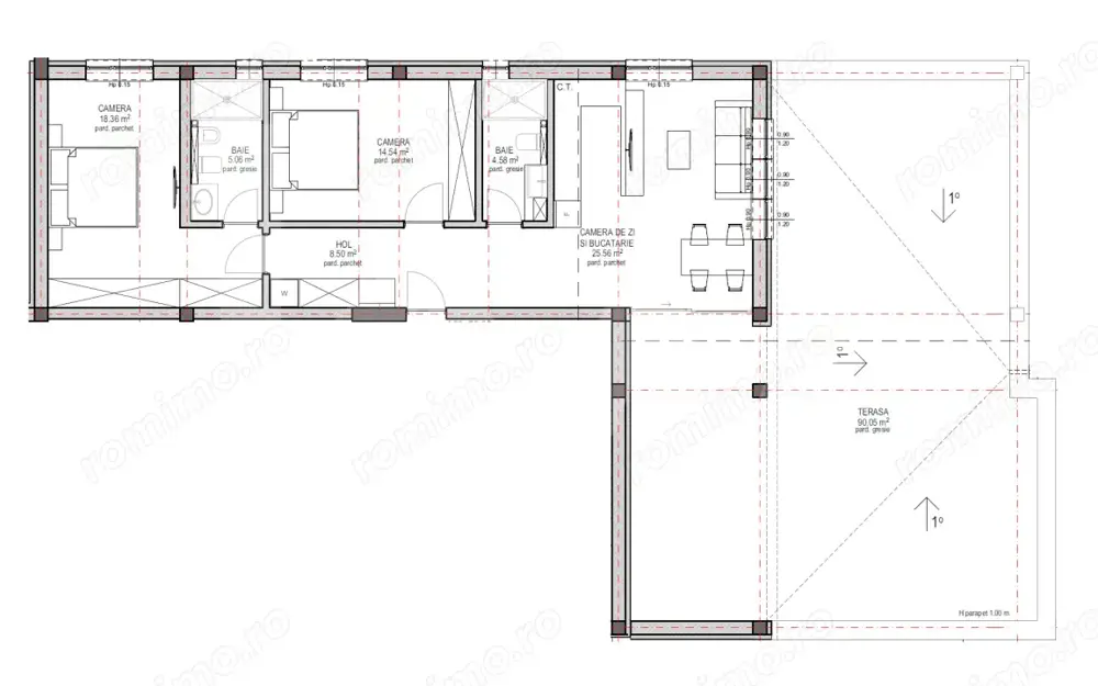 Apartament de vanzare la etaj retras, 3 camere