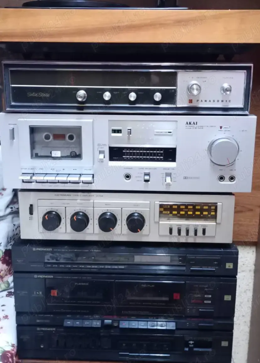 Linie audio HIFi vintage dublu deck Pioneer amplificator tuner statie Electromures pick-up Tesla