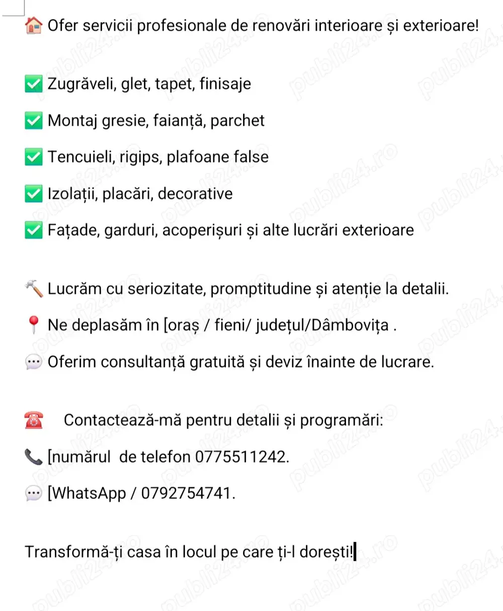 Oferta de munca in construcții 