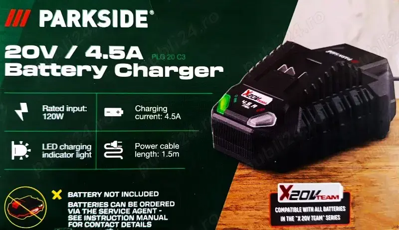 Parkside Incarcator de 4,5 A - PLG 20 C3, ventilator racire