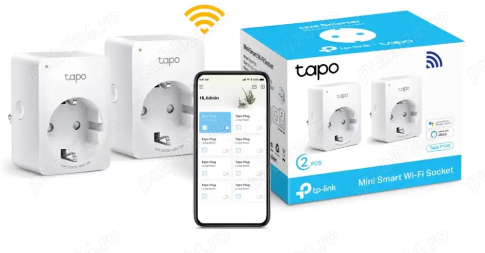 2 prize Wi-Fi smart TP-Link Mini Tapo P100 cu control vocal mod away