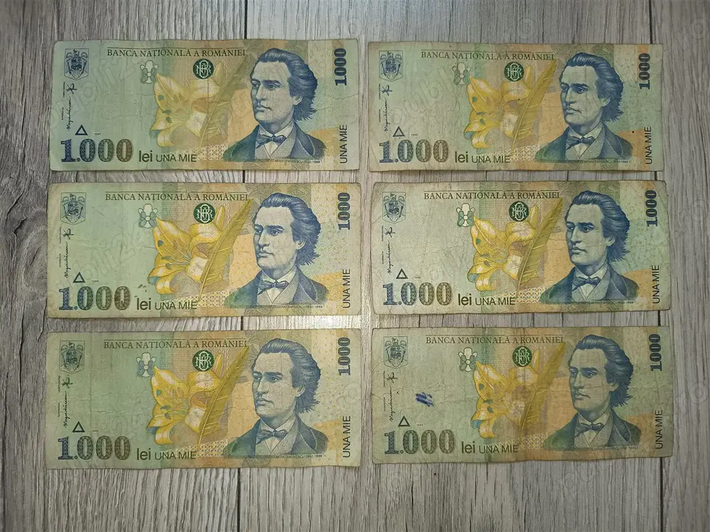 1000 lei an 1998, Mihai Eminescu 1850-1889, 6 bucati  