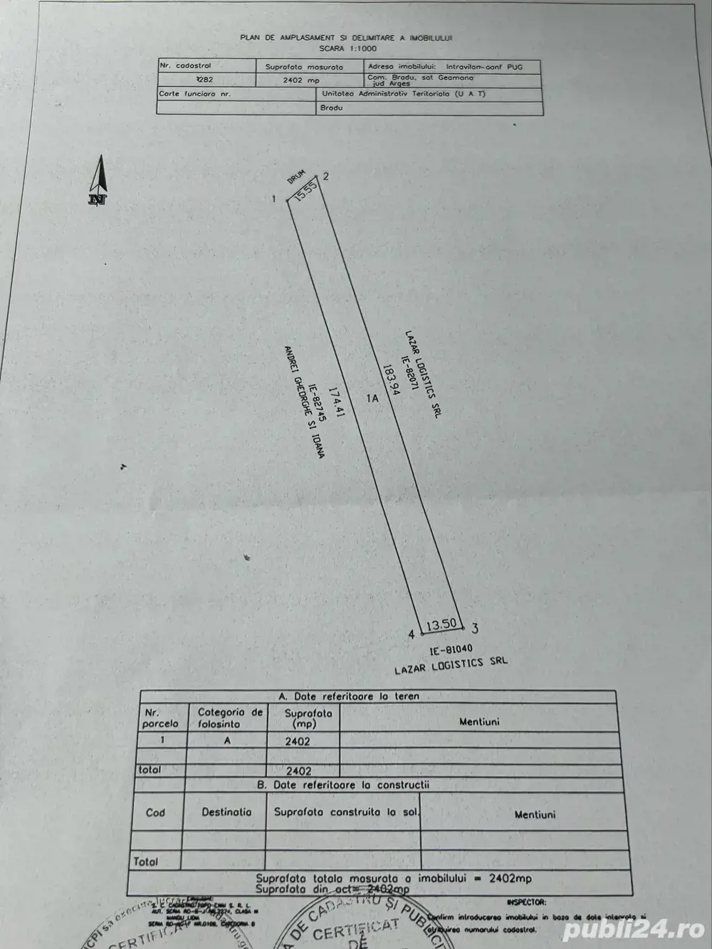 Ocazie! Teren intravilan Geamana-Prundu 2402mp