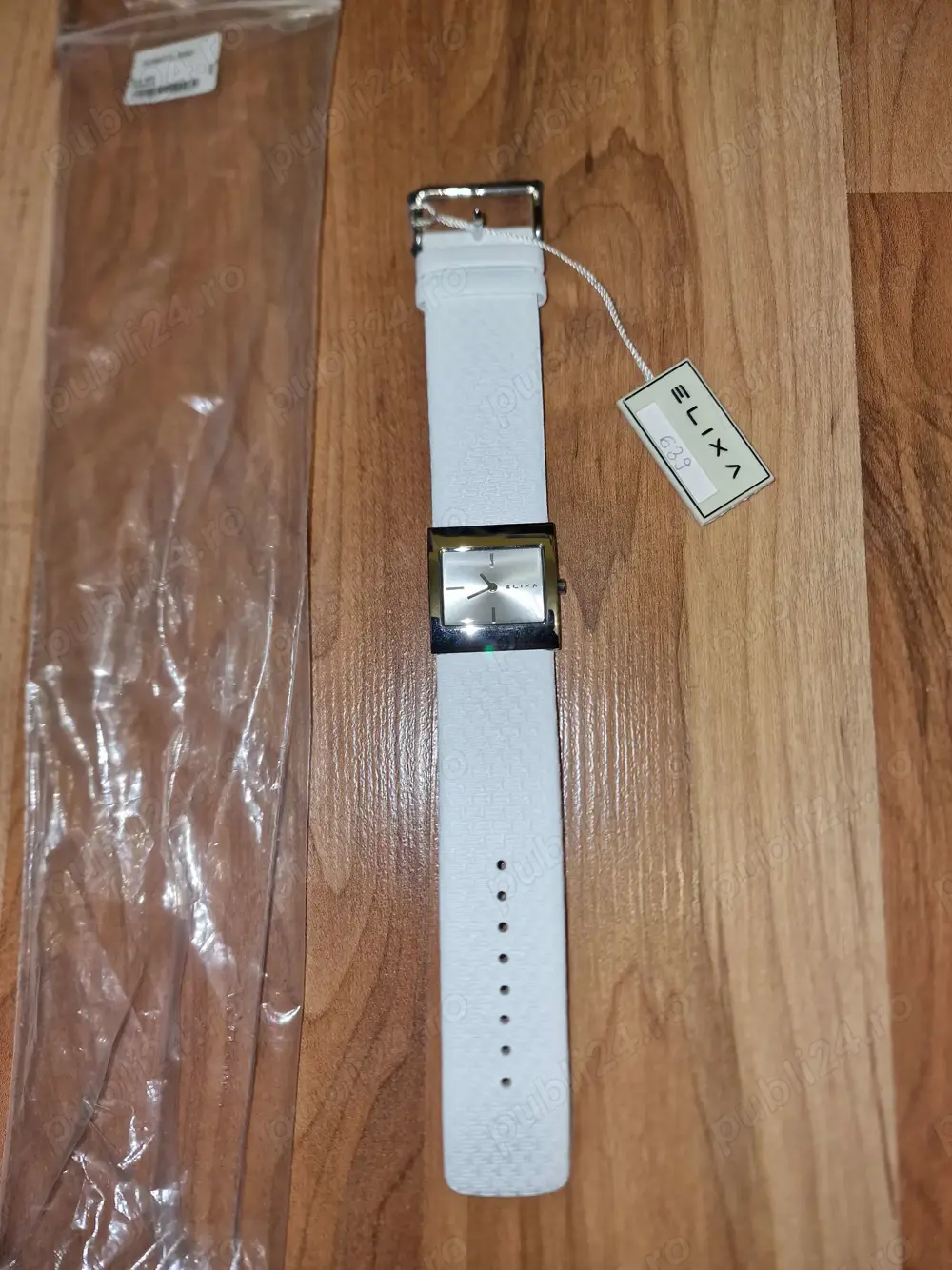 Ceas dama Elixa, curea din piele alba, cadran argintiu, E087-L330 nou