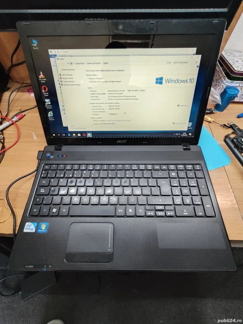 Laptop Acer Aspire ,Cpu T4500 ,4gb ram ddr3 ,hdd 80 gb ,baterie moarta  display 15.6 inch lcd 