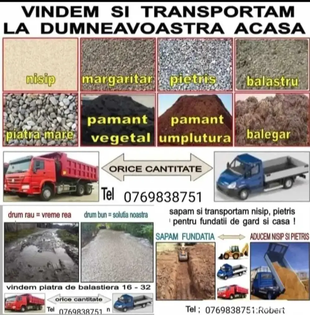 transport NON-STOP nisip piatră pământ negru chișai bălegar cal vacă 