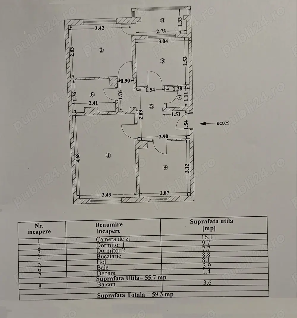 Ofer spre vanzare apartament 3 camere decomandate zona Inel II
