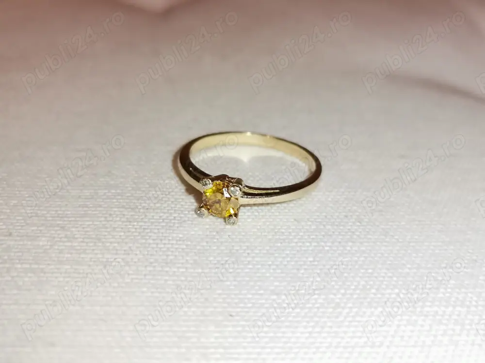 Vand inel aur 14k cu diamant 0,37ct fancy portocaliu cu Certificat