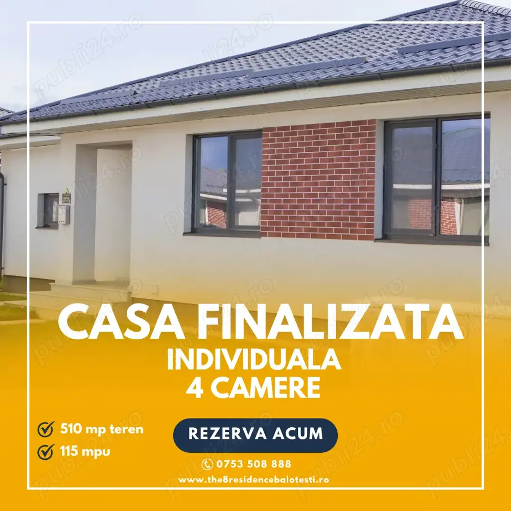 Casa FINALIZATA 4 camere,curte proprie, incalzire in pardosela,mijloc transport, Balotesti