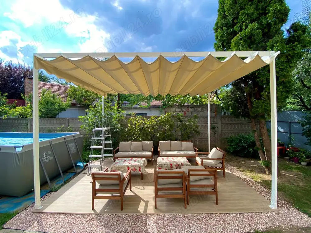 Pergolă textilă CLUJ acoperire terasa, umbrire gradina