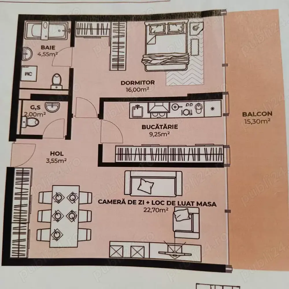 Vând apartament nou , 2 camere.