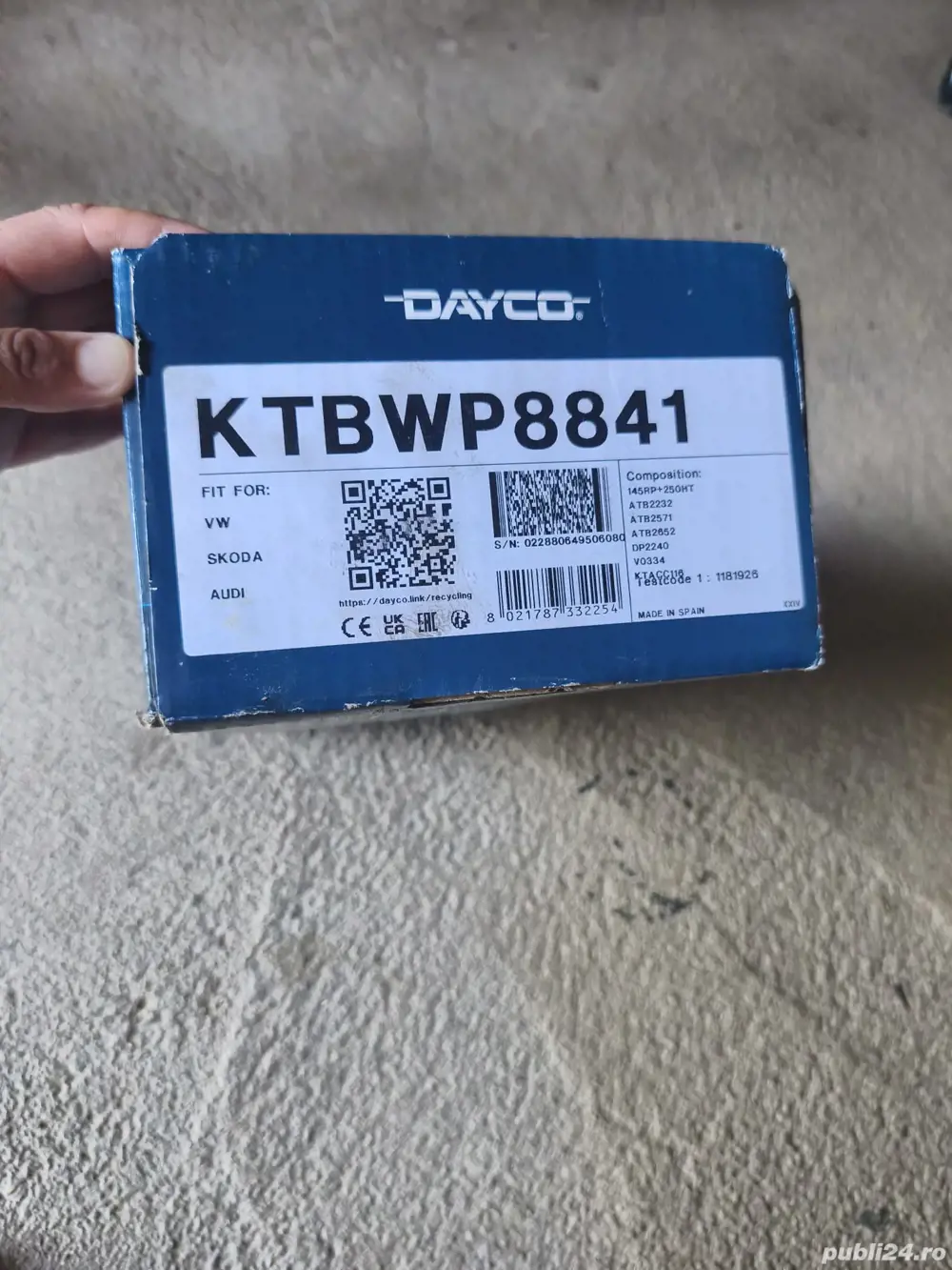 distribuție plus pompa de apă Dayco. Audi, Volkswagen, Seat, Skoda 
