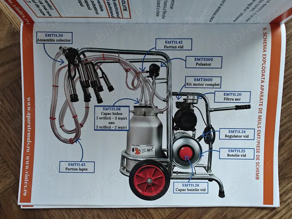 Aparat de muls vaci cu un post, un bidon aluminiu de 20l