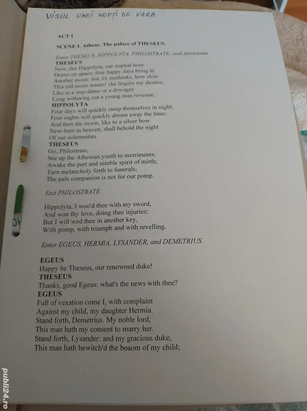 13 Opere Shakespeare Lb. Engleză, xeroxate, Format A4, Mărime litere 16