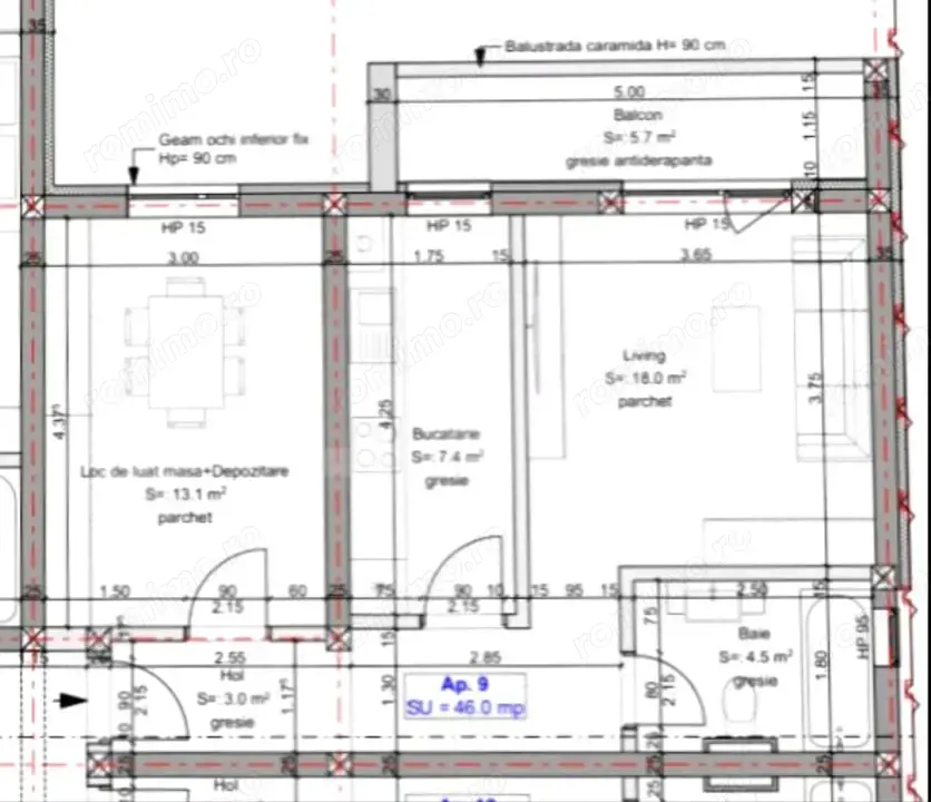 Apartament 1 camera, 46 mp utili zona Braytim-Urseni
