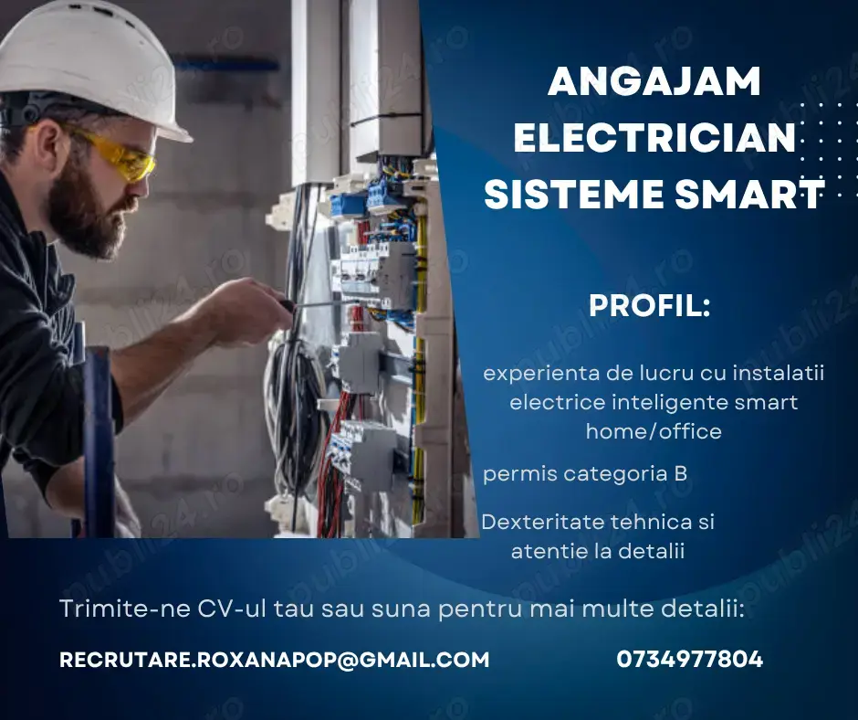 Angajam electrician instalații electrice & sisteme smart, în Cluj-Napoca!