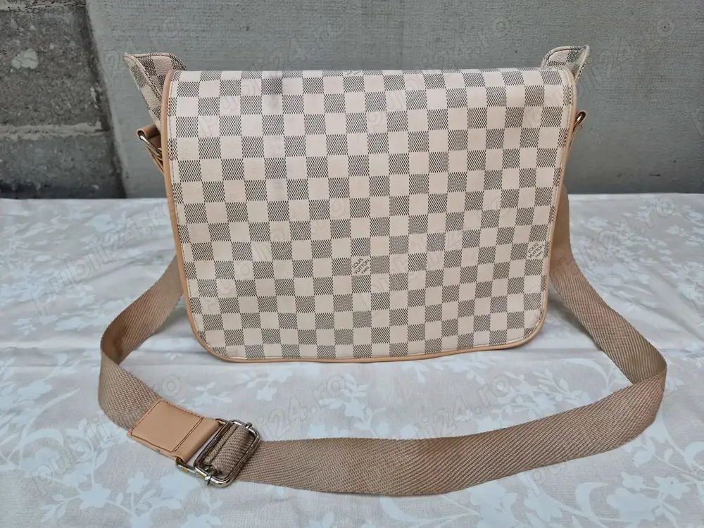 Louis Vuitton, poseta dama, geanta messenger din piele ecologica, Bej