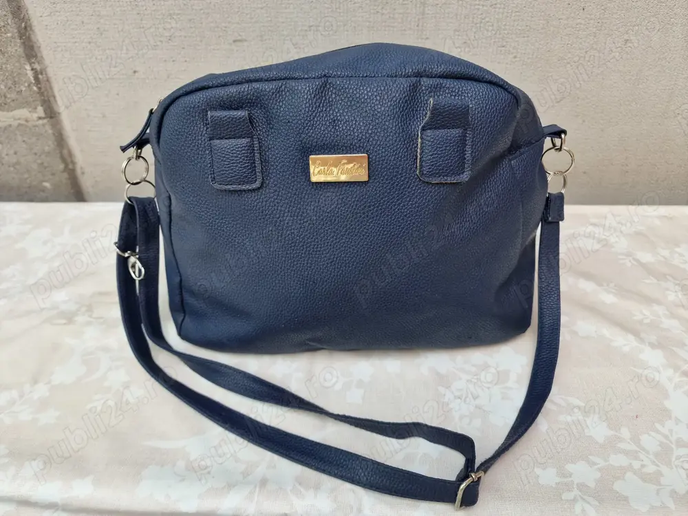 Carla Faustini, poseta dama, geanta messenger, piele ecologica, Blue