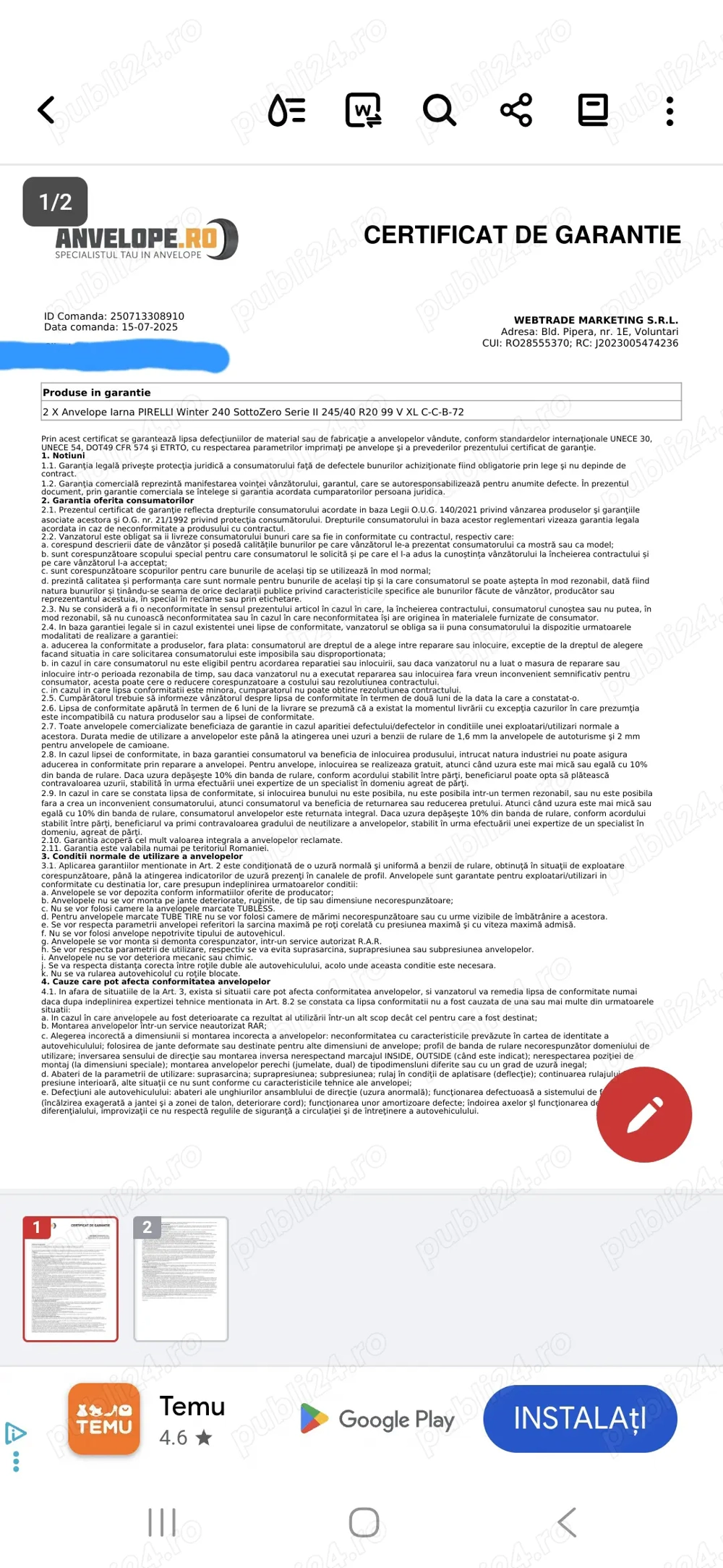 Vând doua anvelope iarna Pirelli folosite doar o săptămână.  