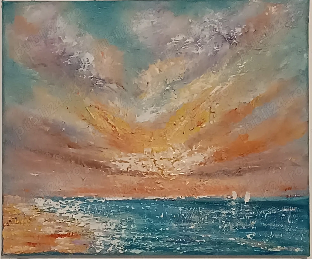 Vând tablou pictat manual in ulei pe panza întinsă pe șasiu de lemn