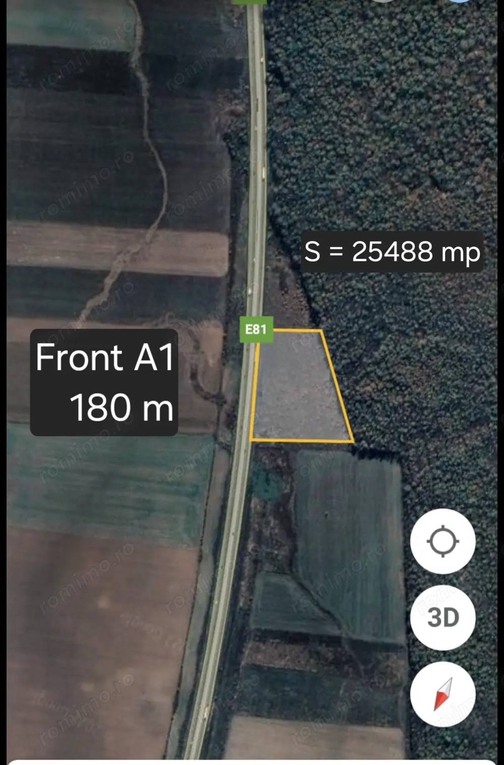 Vand teren intravilan 25488 mp KM 57 A1 front 180 m