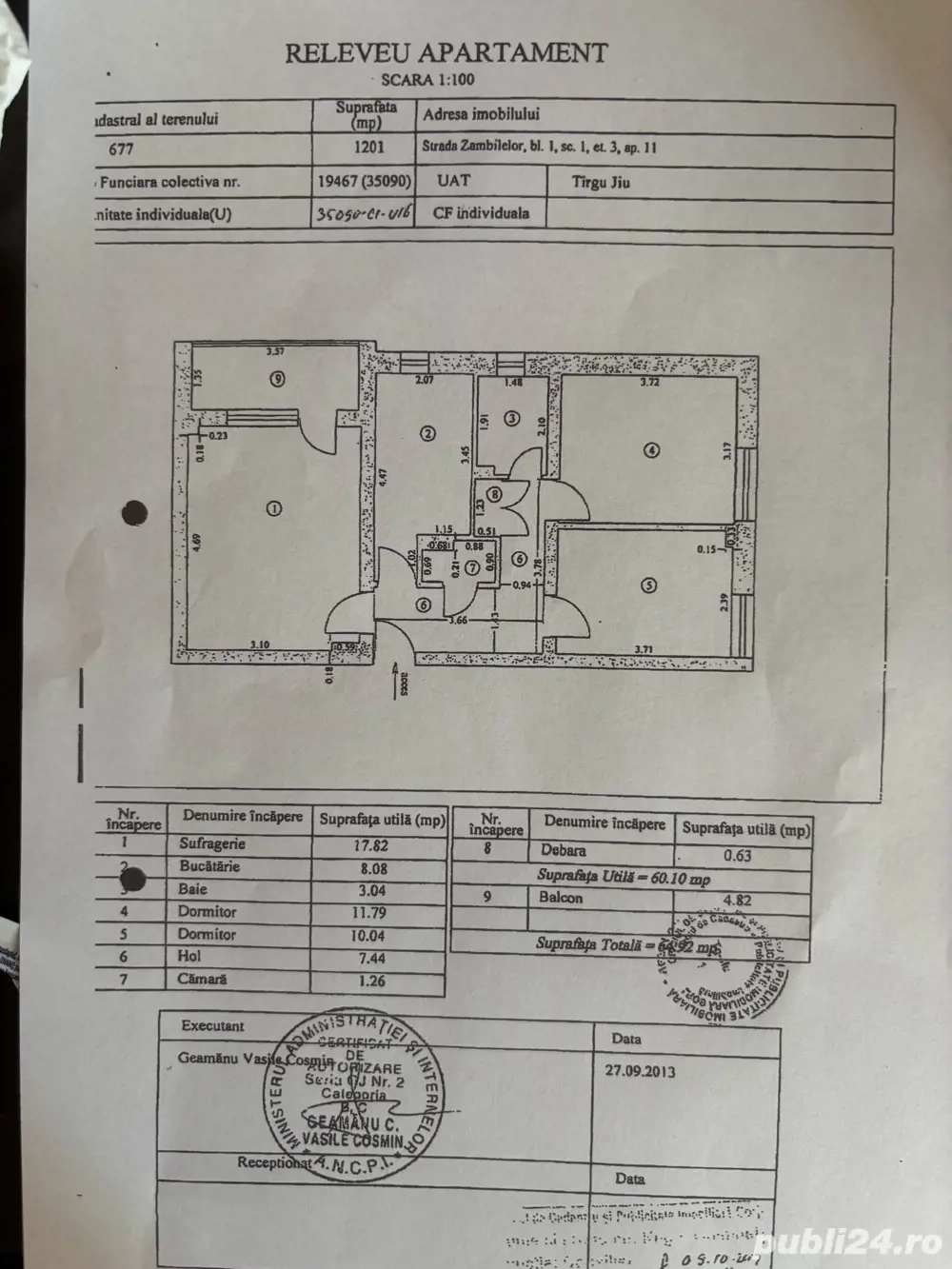 Vand apartament cu 3 camere 