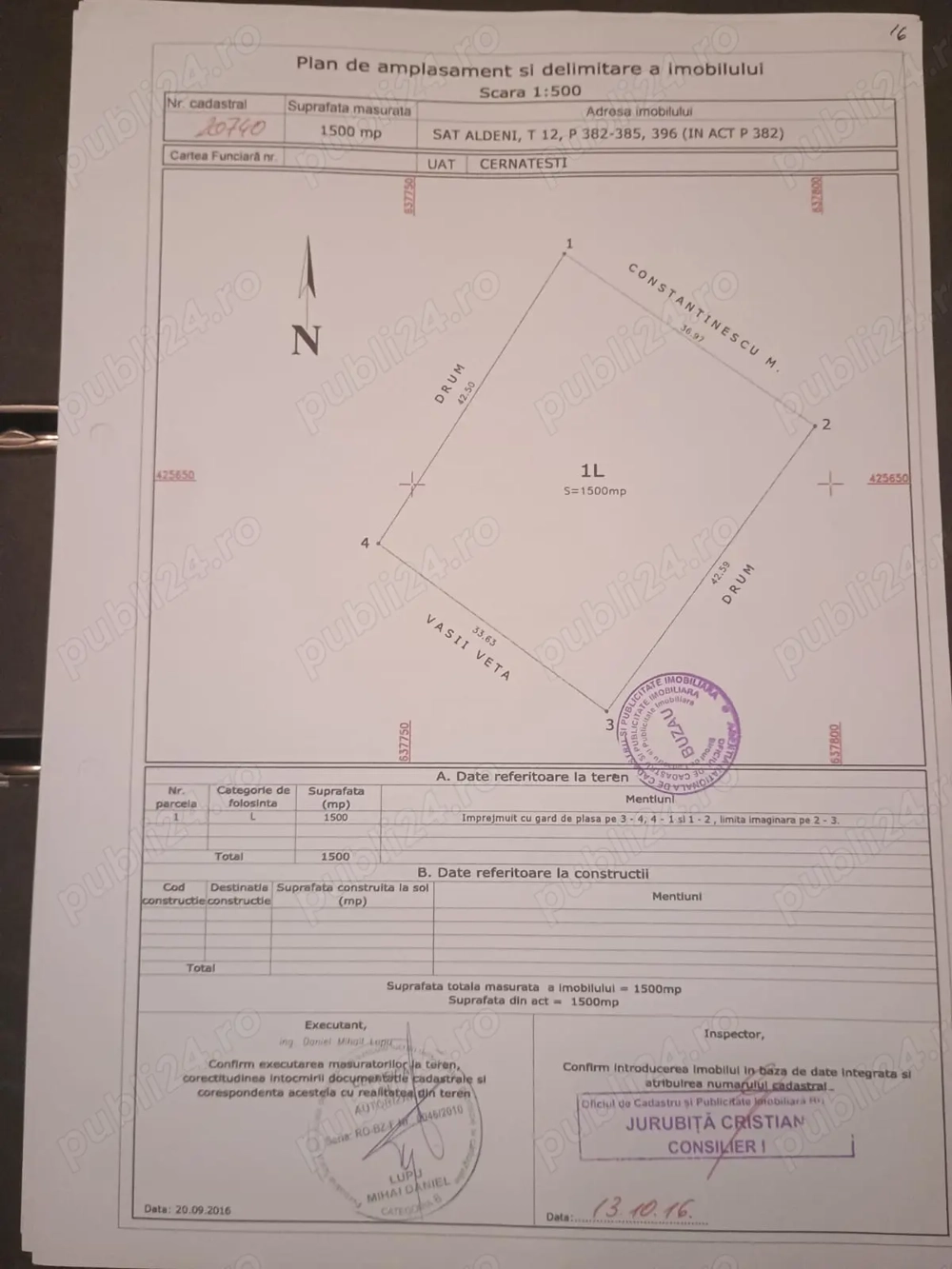 Vând teren intravilan in Cernatesti, sat Aldeni.