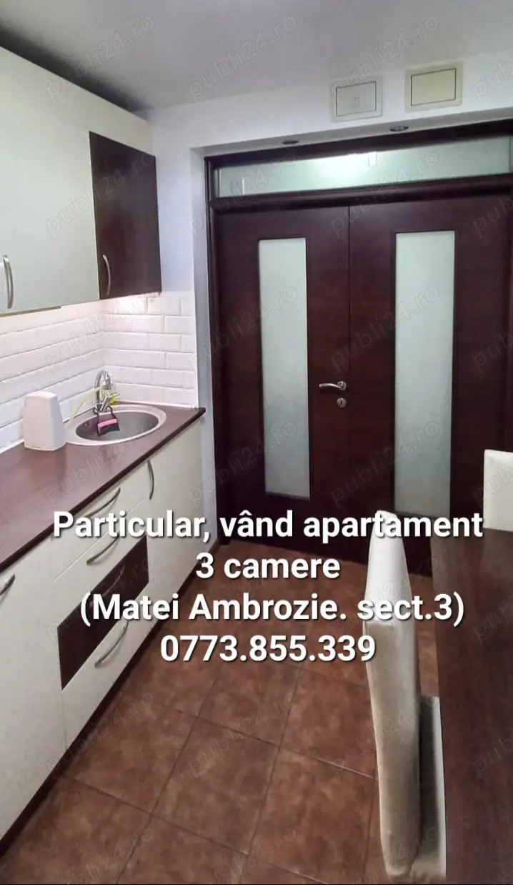 Particular,vând ap.3 camere cu centrală proprie, zona Matei Ambrozie-Titan, sector 3