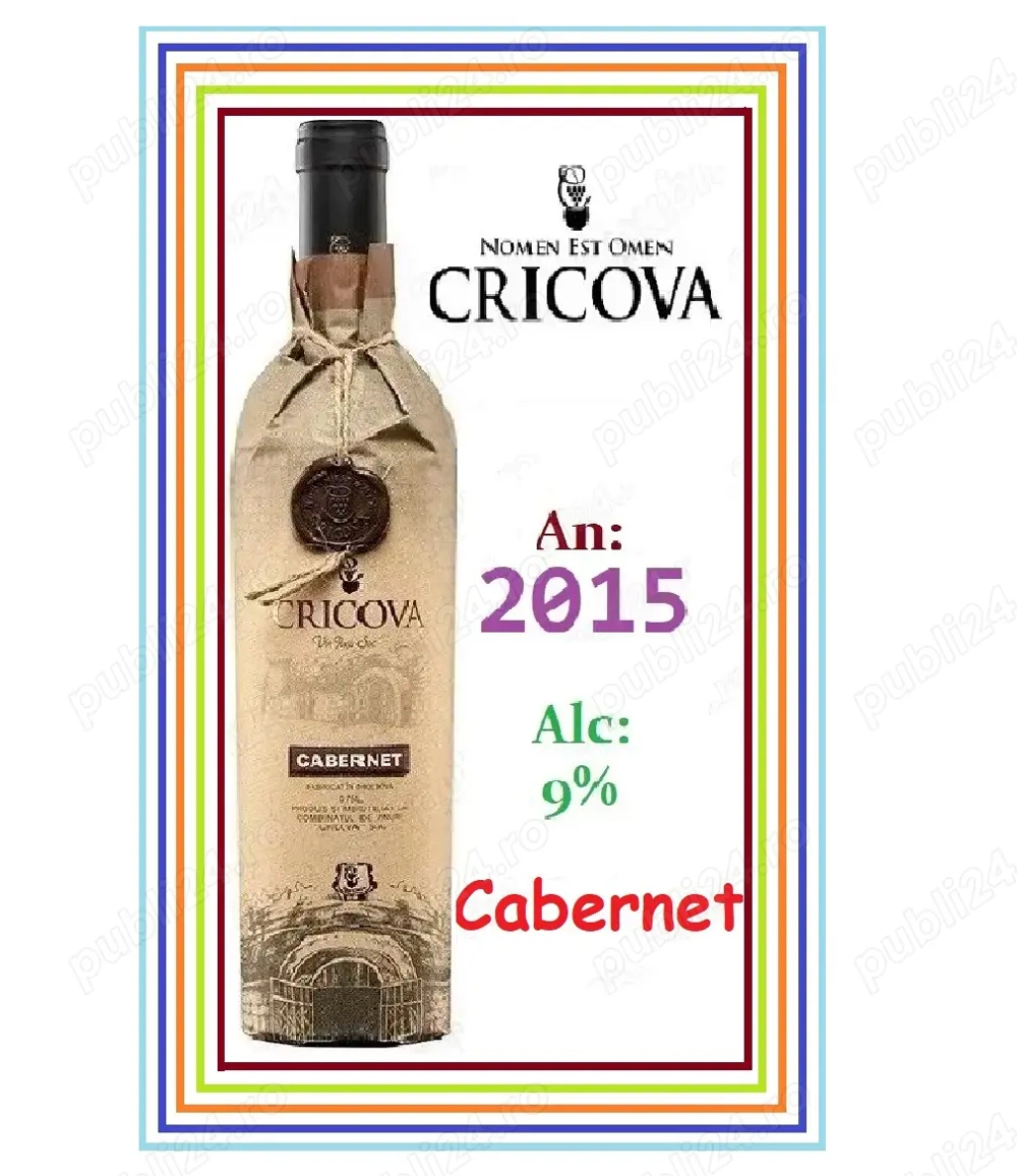 (2015) Vin Rosu Sec CABERNET, 9%, 0.75L, 11 ani, Cricova