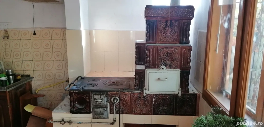 Sobă de teracotă cu plită și cuptor pentru gătit lemn   gaz